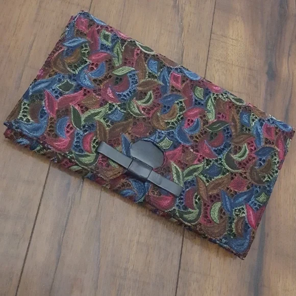 Vintage Lennox Bags Multicolor Embroidered Lace Envelope Clutch Evening‎ Bag - Picture 2 of 6